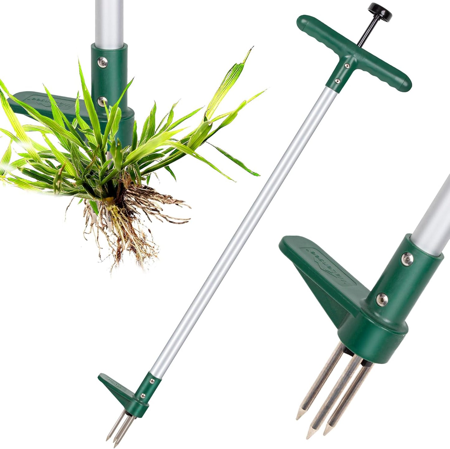 Weed Puller, Stand Up Weeder Hand Tool, Long Handle Garden Weeding Tool with 3 Claws, Hand Weed Hound Weed Puller for Dandelion, Standup Weed Root Pulling Tool and Picker, Grabber (1 Pack)