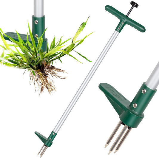 Weed Puller, Stand Up Weeder Hand Tool, Long Handle Garden Weeding Tool with 3 Claws, Hand Weed Hound Weed Puller for Dandelion, Standup Weed Root Pulling Tool and Picker, Grabber (1 Pack)