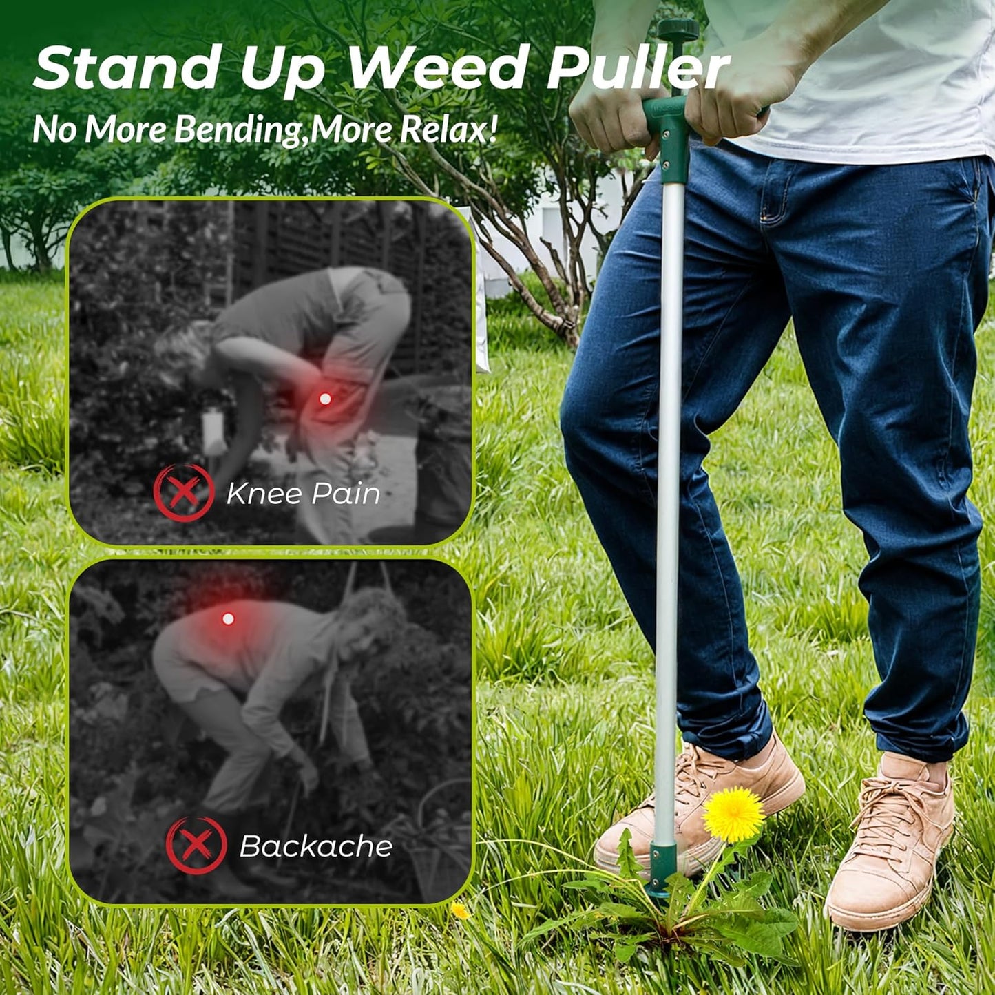 Weed Puller, Stand Up Weeder Hand Tool, Long Handle Garden Weeding Tool with 3 Claws, Hand Weed Hound Weed Puller for Dandelion, Standup Weed Root Pulling Tool and Picker, Grabber (1 Pack)