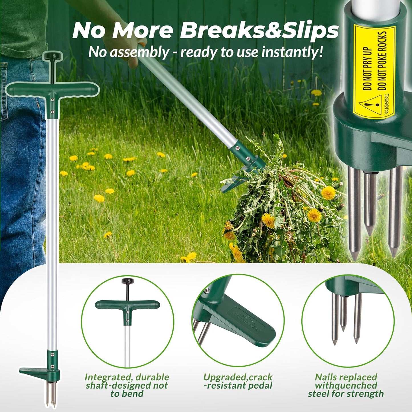 Weed Puller, Stand Up Weeder Hand Tool, Long Handle Garden Weeding Tool with 3 Claws, Hand Weed Hound Weed Puller for Dandelion, Standup Weed Root Pulling Tool and Picker, Grabber (1 Pack)