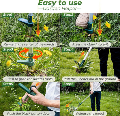 Weed Puller, Stand Up Weeder Hand Tool, Long Handle Garden Weeding Tool with 3 Claws, Hand Weed Hound Weed Puller for Dandelion, Standup Weed Root Pulling Tool and Picker, Grabber (1 Pack)