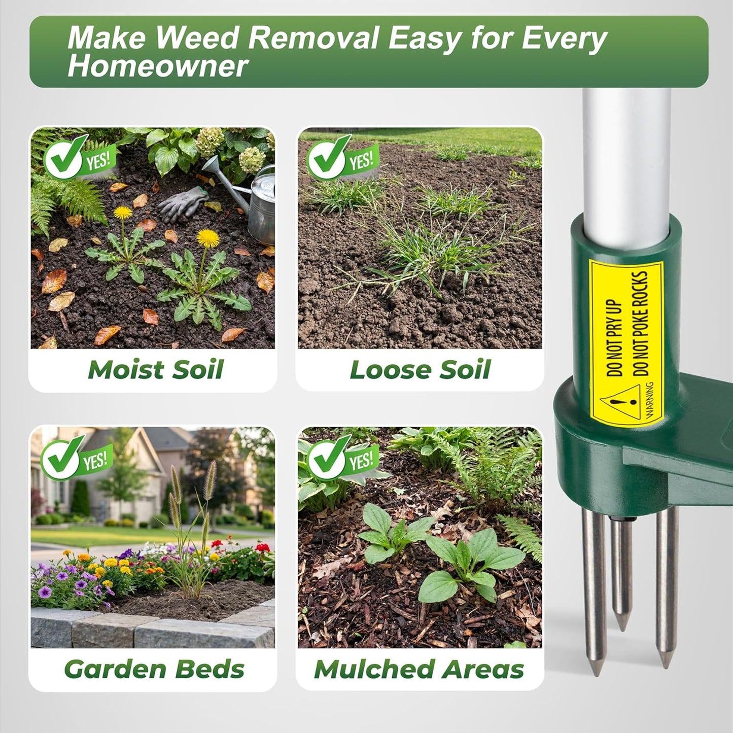 Weed Puller, Stand Up Weeder Hand Tool, Long Handle Garden Weeding Tool with 3 Claws, Hand Weed Hound Weed Puller for Dandelion, Standup Weed Root Pulling Tool and Picker, Grabber (1 Pack)