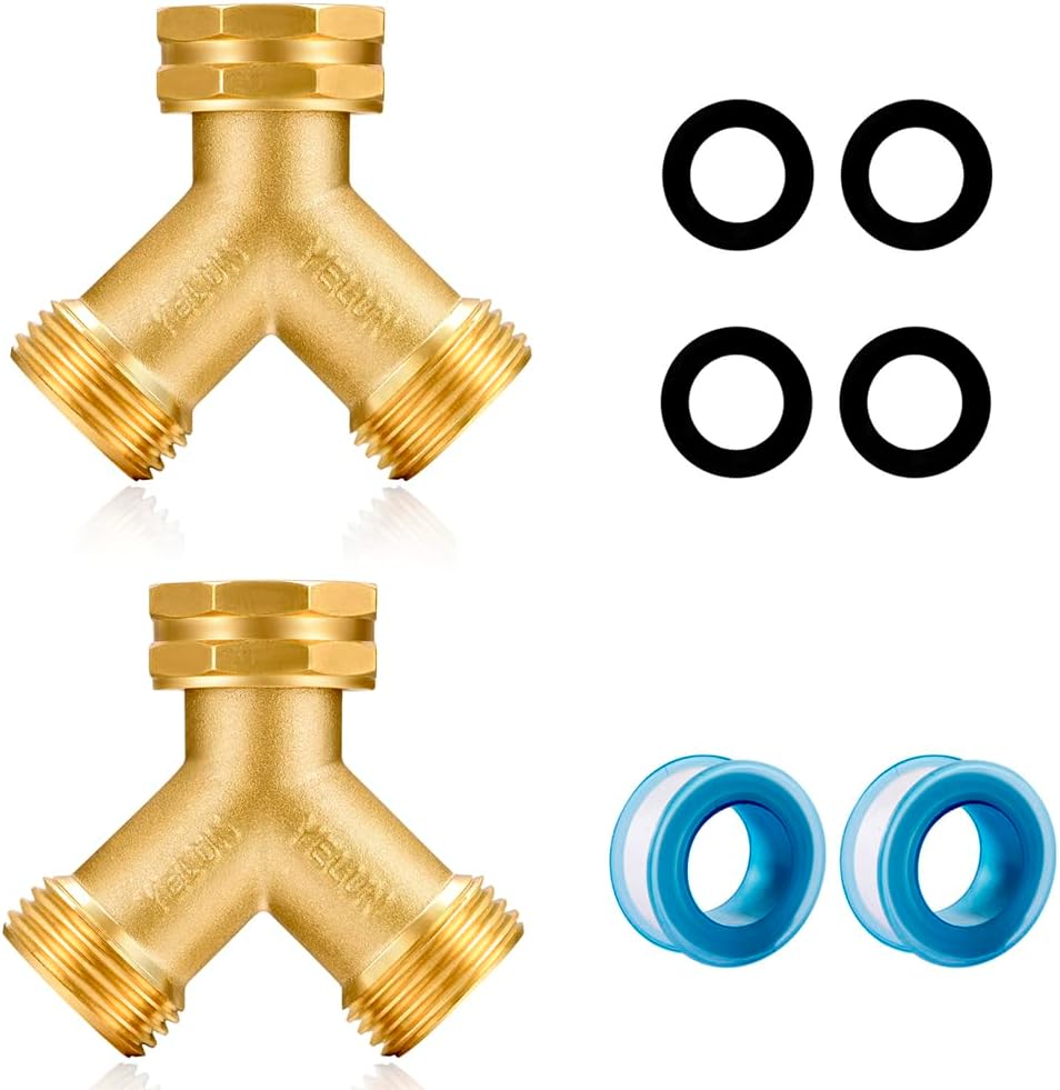 Garden Hose Splitter,2 Way Connector Heavy Duty Brass, Garden Faucet,Splitter for Outdoor Faucet, Hose y Splitter, Hose Bib Splitter (2 SET)