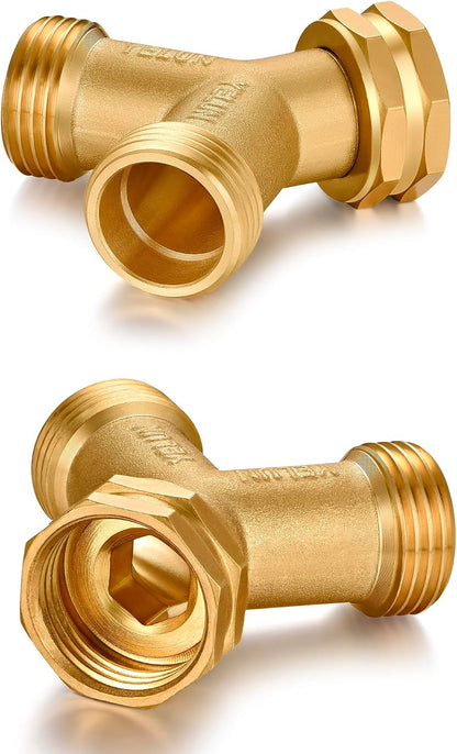 Garden Hose Splitter,2 Way Connector Heavy Duty Brass, Garden Faucet,Splitter for Outdoor Faucet, Hose y Splitter, Hose Bib Splitter (2 SET)
