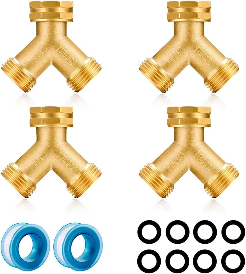 Garden Hose Splitter,2 Way Connector Heavy Duty Brass, Garden Faucet,Splitter for Outdoor Faucet, Hose y Splitter, Hose Bib Splitter (2 SET)