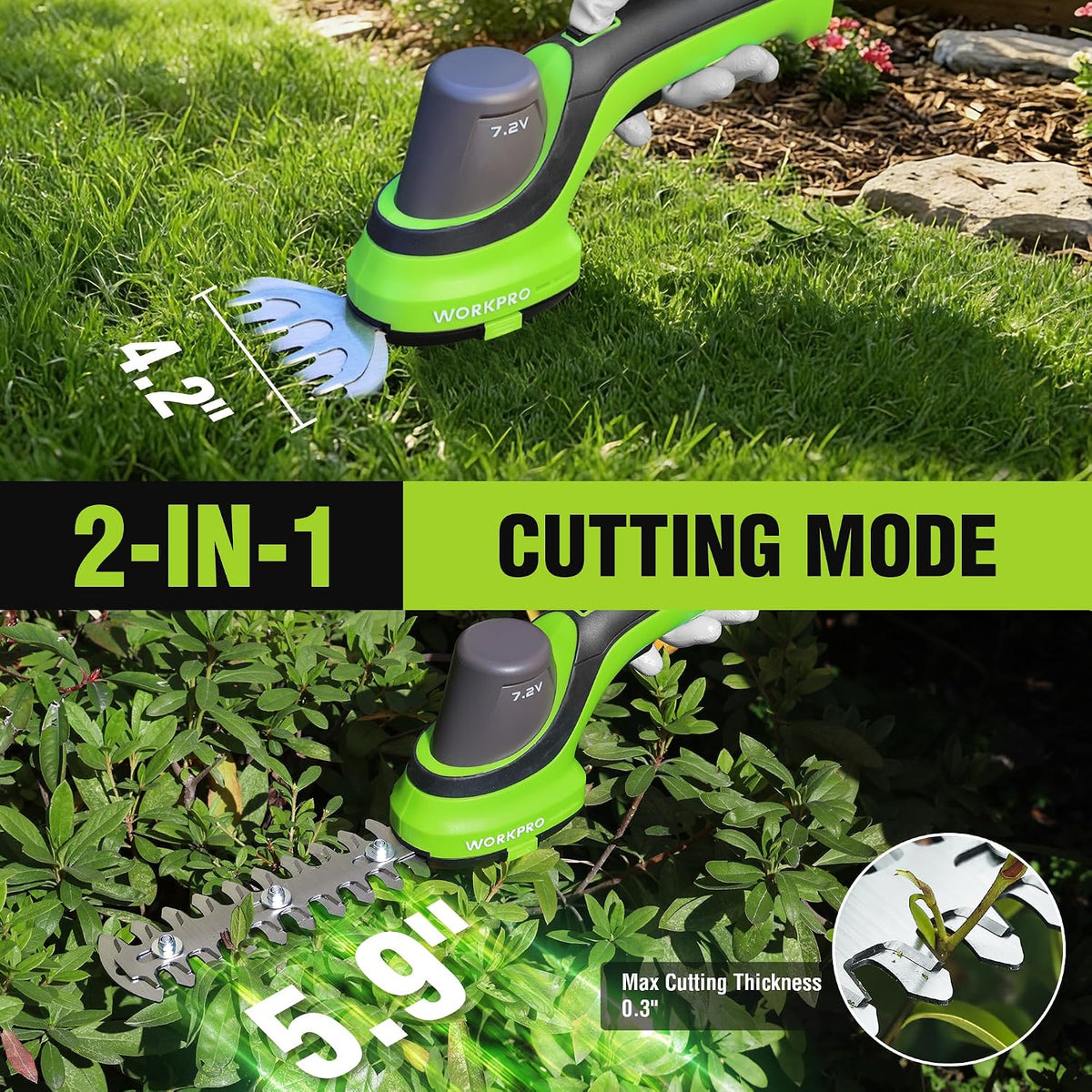 7.2V 2-in-1 Cordless Hedge Trimmer & Grass Shears