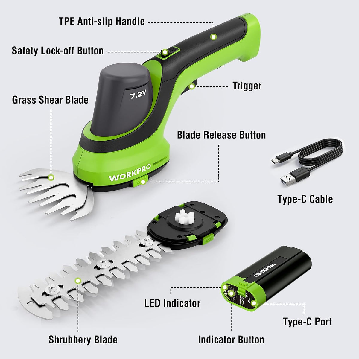 7.2V 2-in-1 Cordless Hedge Trimmer & Grass Shears