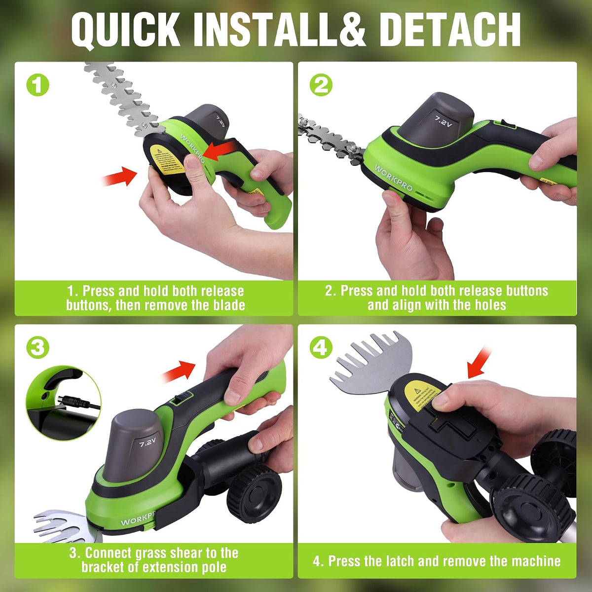 7.2V 2-in-1 Cordless Hedge Trimmer & Grass Shears