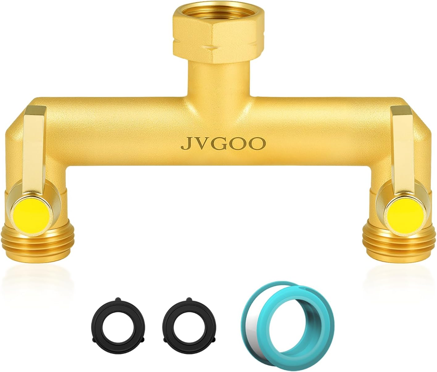 Garden Hose Splitter, Brass 2 Way Hose Splitter, 3/4" Water Hose Splitter 2 Way Heavy Duty with Metal Shutoff Valve and Extension Handle, Outdoor Faucet Splitter Water Spigot Splitter Manifold