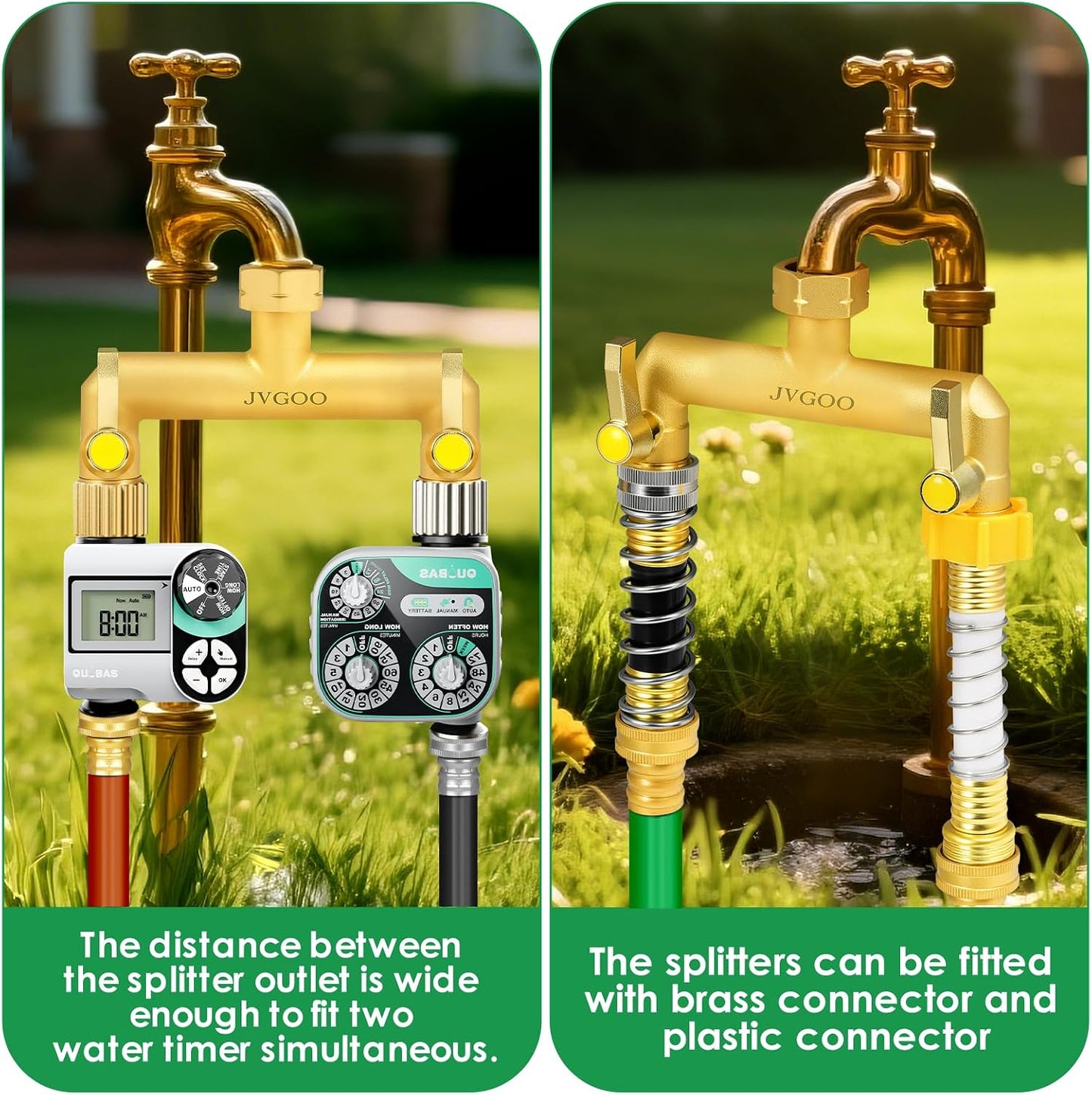Garden Hose Splitter, Brass 2 Way Hose Splitter, 3/4" Water Hose Splitter 2 Way Heavy Duty with Metal Shutoff Valve and Extension Handle, Outdoor Faucet Splitter Water Spigot Splitter Manifold