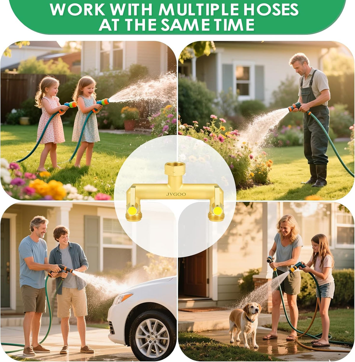Garden Hose Splitter, Brass 2 Way Hose Splitter, 3/4" Water Hose Splitter 2 Way Heavy Duty with Metal Shutoff Valve and Extension Handle, Outdoor Faucet Splitter Water Spigot Splitter Manifold