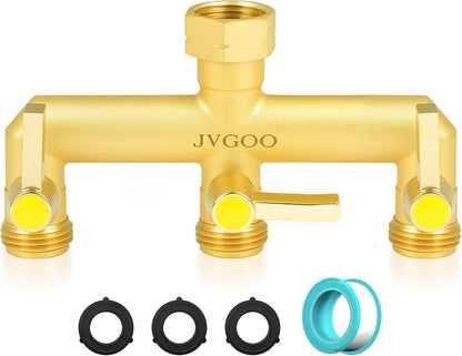 Garden Hose Splitter, Brass 2 Way Hose Splitter, 3/4" Water Hose Splitter 2 Way Heavy Duty with Metal Shutoff Valve and Extension Handle, Outdoor Faucet Splitter Water Spigot Splitter Manifold