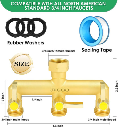 Garden Hose Splitter, Brass 2 Way Hose Splitter, 3/4" Water Hose Splitter 2 Way Heavy Duty with Metal Shutoff Valve and Extension Handle, Outdoor Faucet Splitter Water Spigot Splitter Manifold
