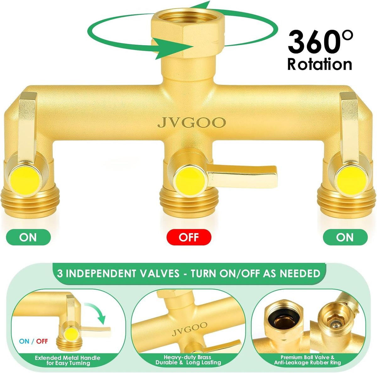 Garden Hose Splitter, Brass 2 Way Hose Splitter, 3/4" Water Hose Splitter 2 Way Heavy Duty with Metal Shutoff Valve and Extension Handle, Outdoor Faucet Splitter Water Spigot Splitter Manifold