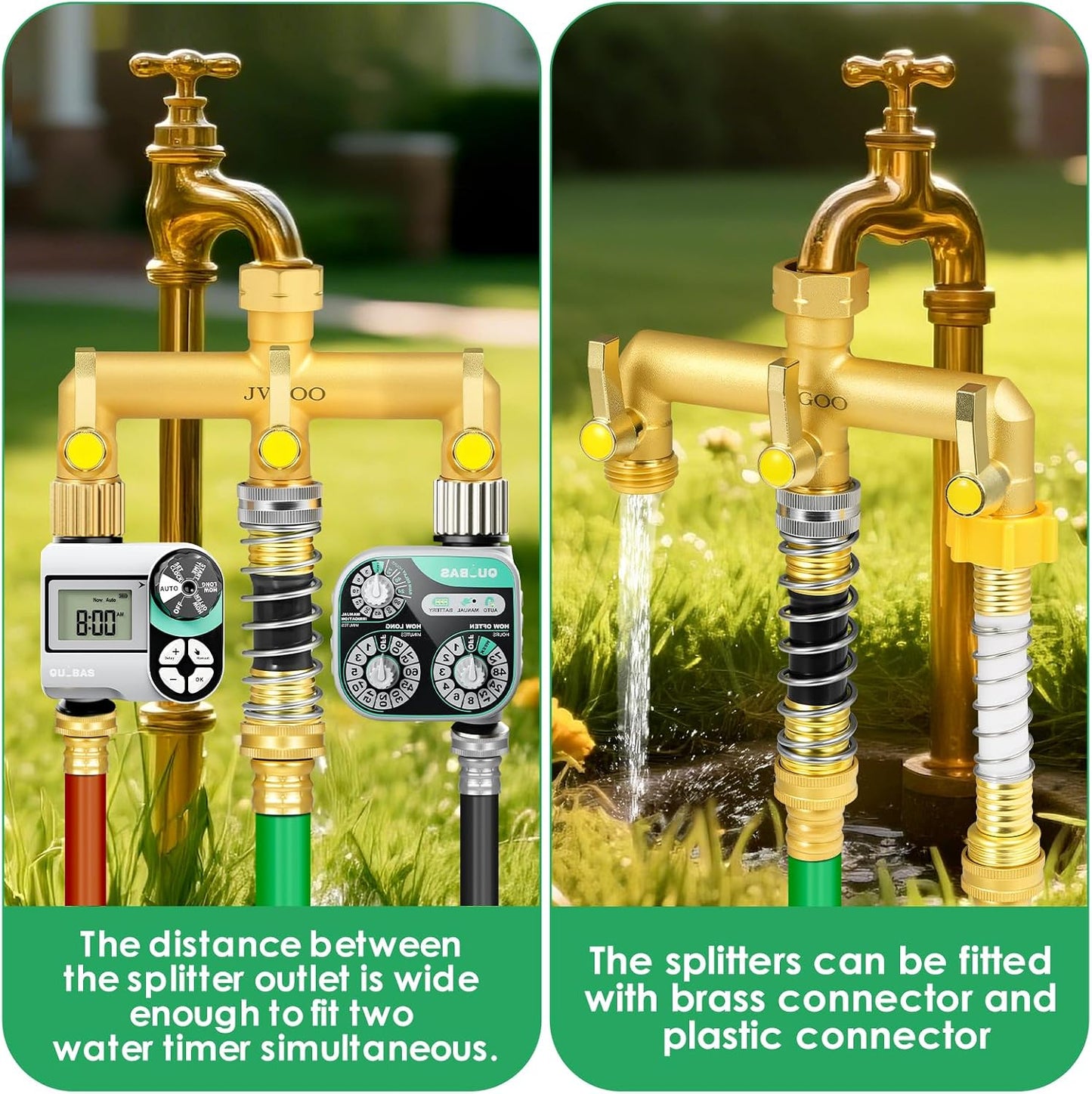 Garden Hose Splitter, Brass 2 Way Hose Splitter, 3/4" Water Hose Splitter 2 Way Heavy Duty with Metal Shutoff Valve and Extension Handle, Outdoor Faucet Splitter Water Spigot Splitter Manifold
