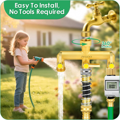 Garden Hose Splitter, Brass 2 Way Hose Splitter, 3/4" Water Hose Splitter 2 Way Heavy Duty with Metal Shutoff Valve and Extension Handle, Outdoor Faucet Splitter Water Spigot Splitter Manifold