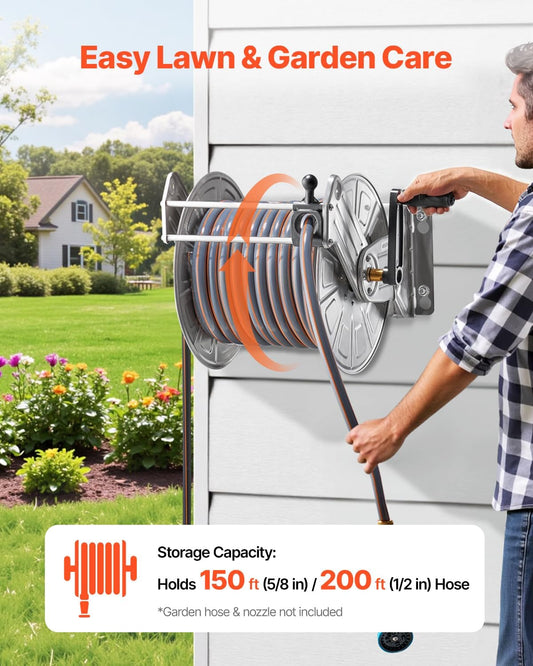 Wall Mounted Garden Hose Reel Holds 150 ft 5/8-inch Water Hose Winder