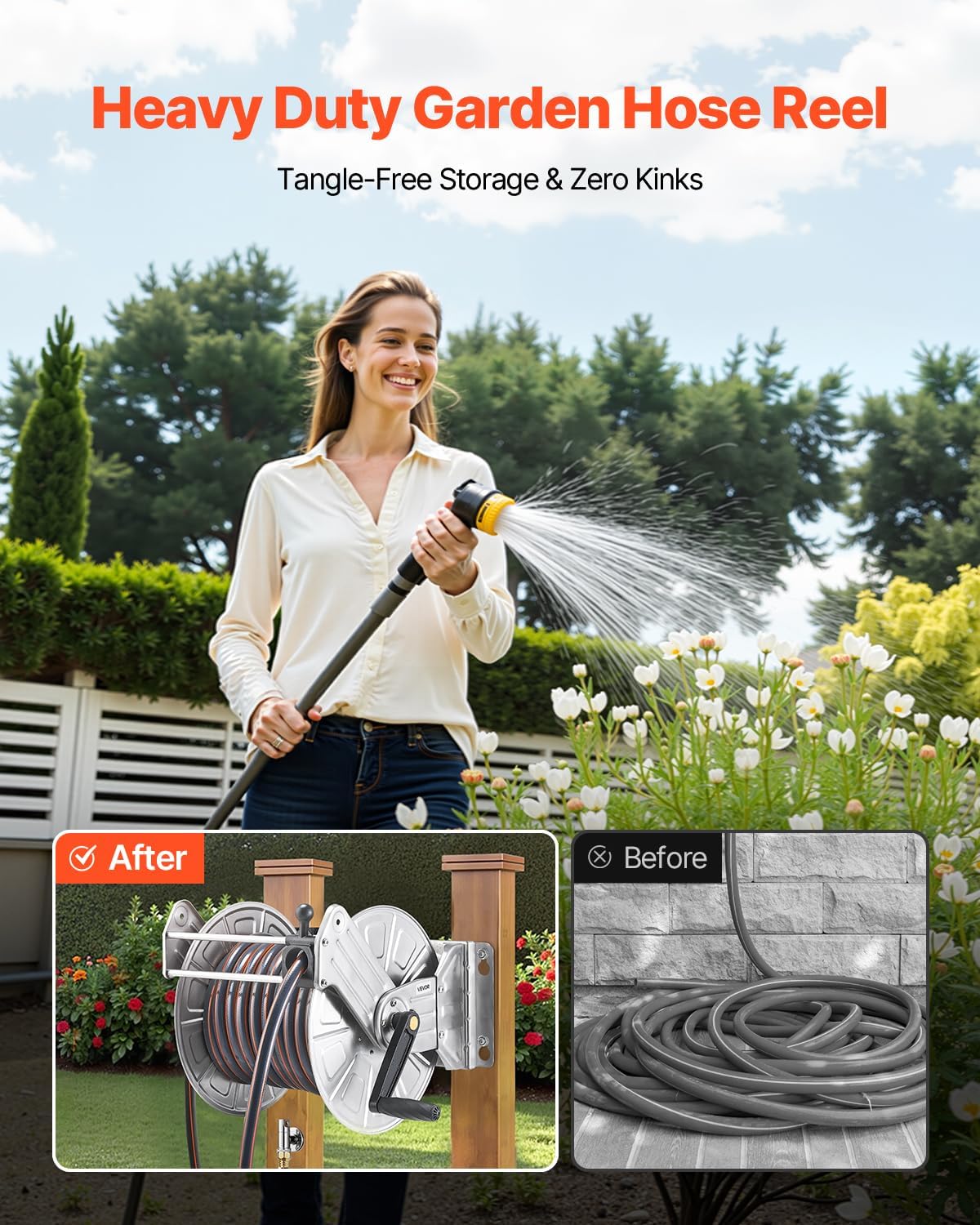 Wall Mounted Garden Hose Reel Holds 150 ft 5/8-inch Water Hose Winder