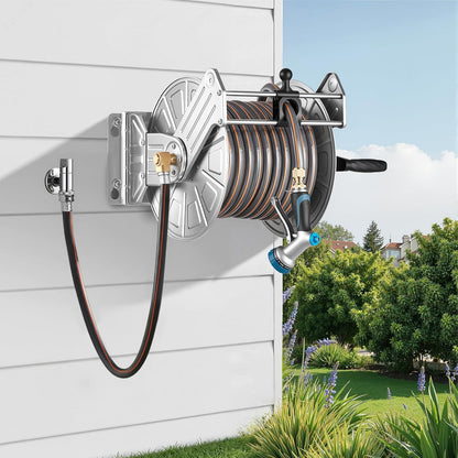 Wall Mounted Garden Hose Reel Holds 150 ft 5/8-inch Water Hose Winder