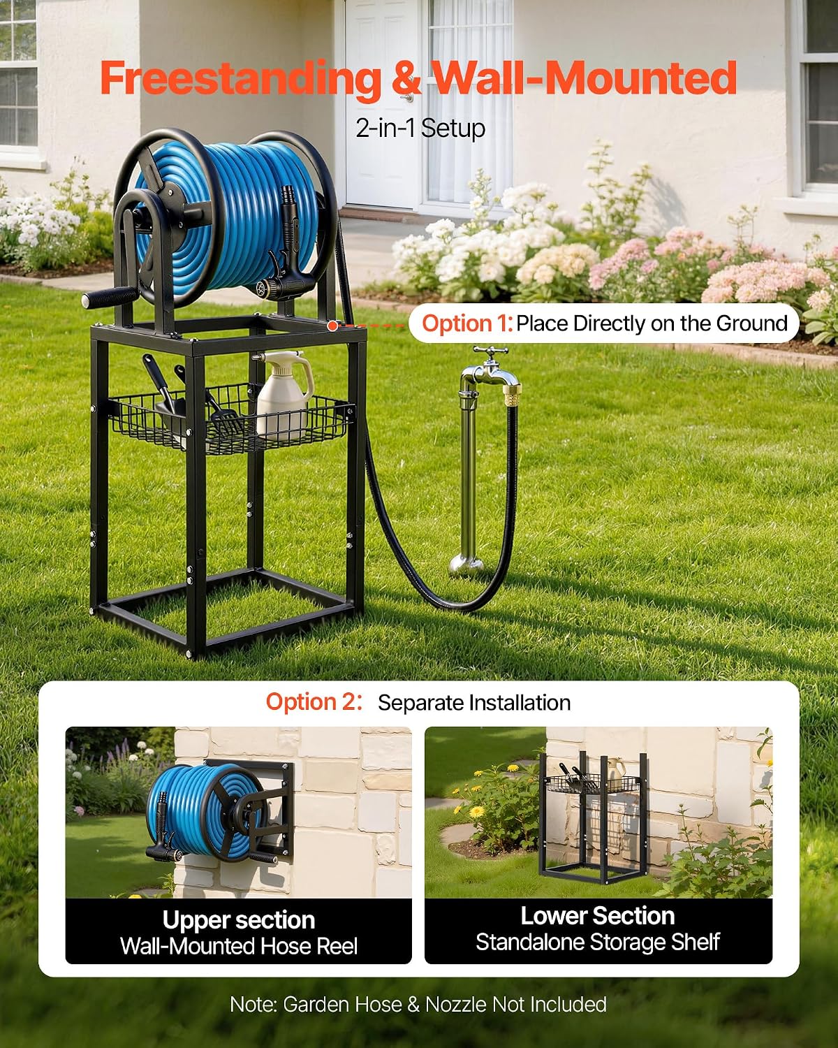 Wall Mounted Garden Hose Reel Holds 150 ft 5/8-inch Water Hose Winder