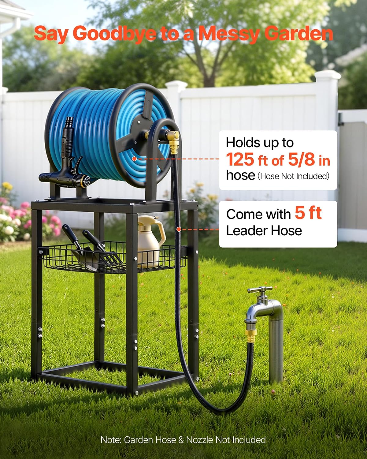 Wall Mounted Garden Hose Reel Holds 150 ft 5/8-inch Water Hose Winder