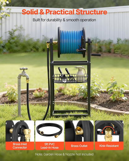 Wall Mounted Garden Hose Reel Holds 150 ft 5/8-inch Water Hose Winder