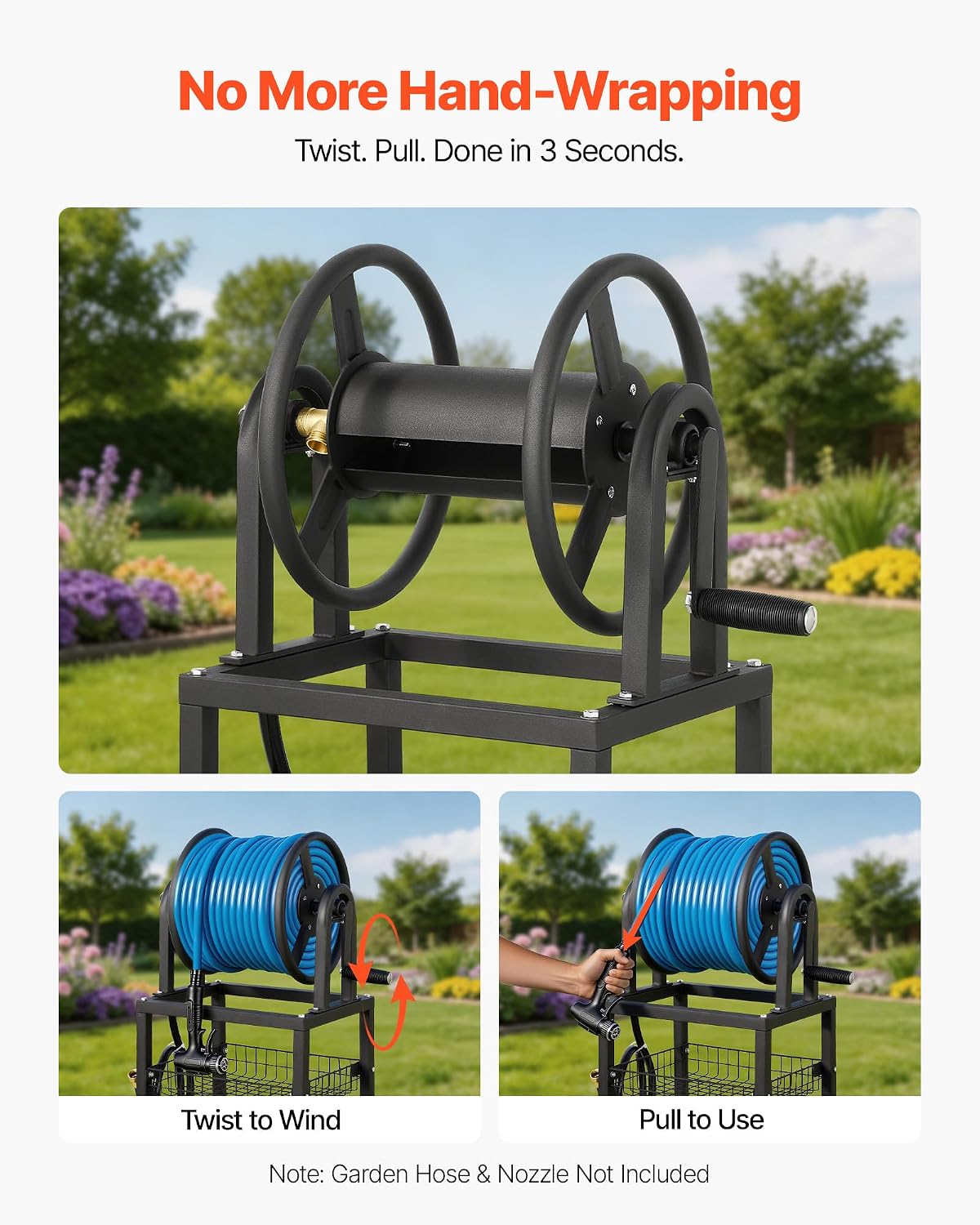 Wall Mounted Garden Hose Reel Holds 150 ft 5/8-inch Water Hose Winder