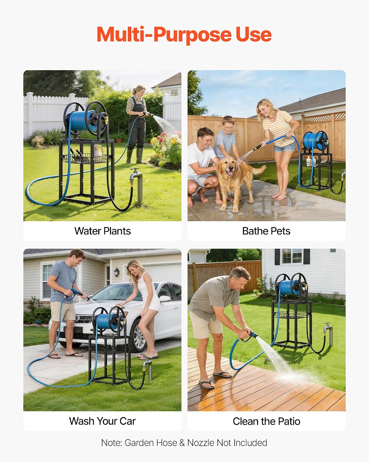 Wall Mounted Garden Hose Reel Holds 150 ft 5/8-inch Water Hose Winder