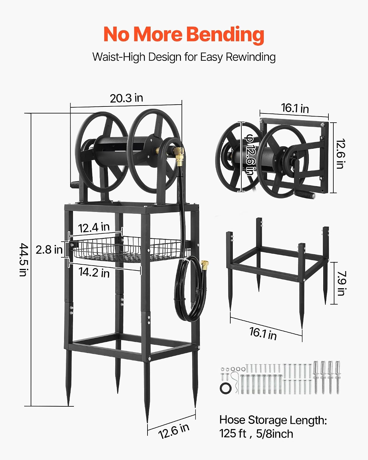 Wall Mounted Garden Hose Reel Holds 150 ft 5/8-inch Water Hose Winder