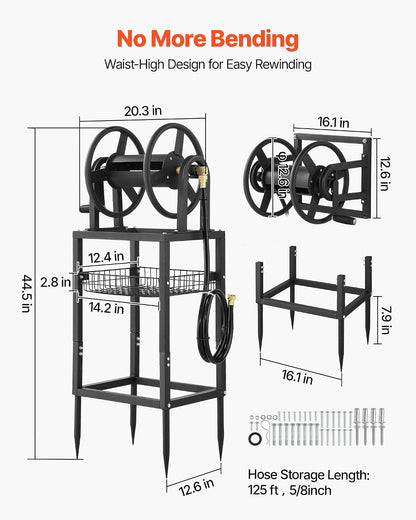 Wall Mounted Garden Hose Reel Holds 150 ft 5/8-inch Water Hose Winder