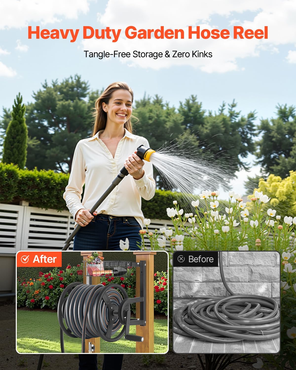 Wall Mounted Garden Hose Reel Holds 150 ft 5/8-inch Water Hose Winder