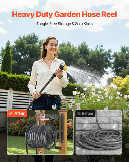 Wall Mounted Garden Hose Reel Holds 150 ft 5/8-inch Water Hose Winder