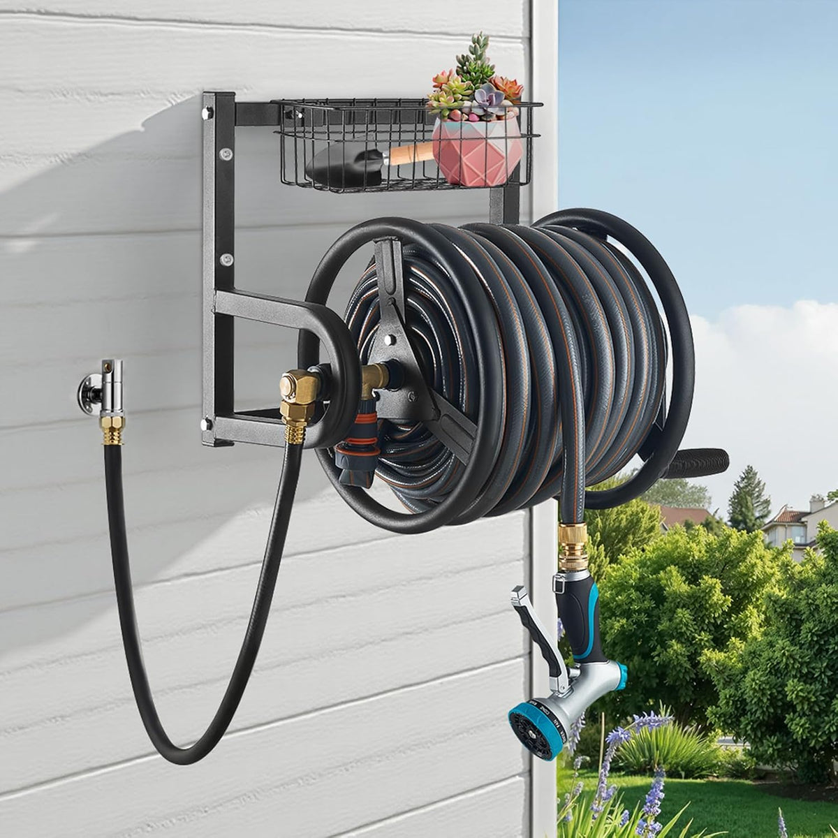Wall Mounted Garden Hose Reel Holds 150 ft 5/8-inch Water Hose Winder