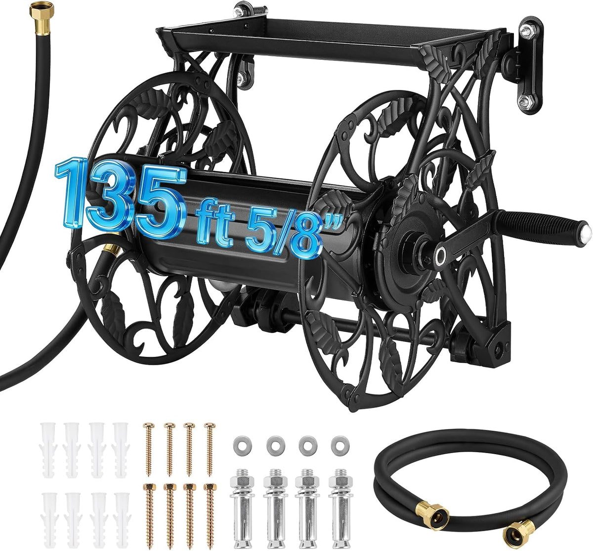 Wall Mounted Garden Hose Reel Holds 150 ft 5/8-inch Water Hose Winder