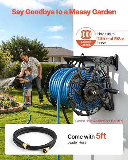Wall Mounted Garden Hose Reel Holds 150 ft 5/8-inch Water Hose Winder
