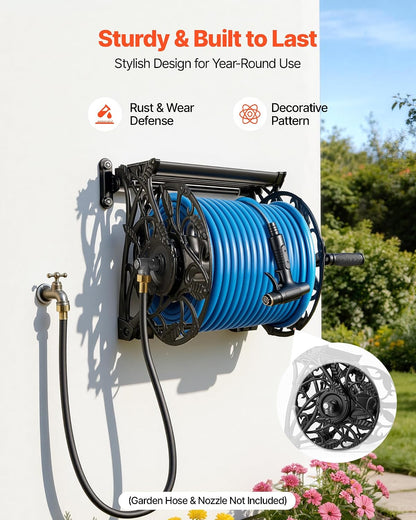 Wall Mounted Garden Hose Reel Holds 150 ft 5/8-inch Water Hose Winder
