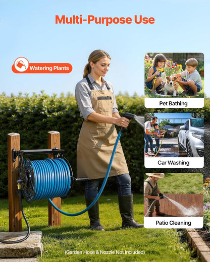 Wall Mounted Garden Hose Reel Holds 150 ft 5/8-inch Water Hose Winder