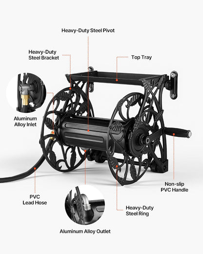 Wall Mounted Garden Hose Reel Holds 150 ft 5/8-inch Water Hose Winder