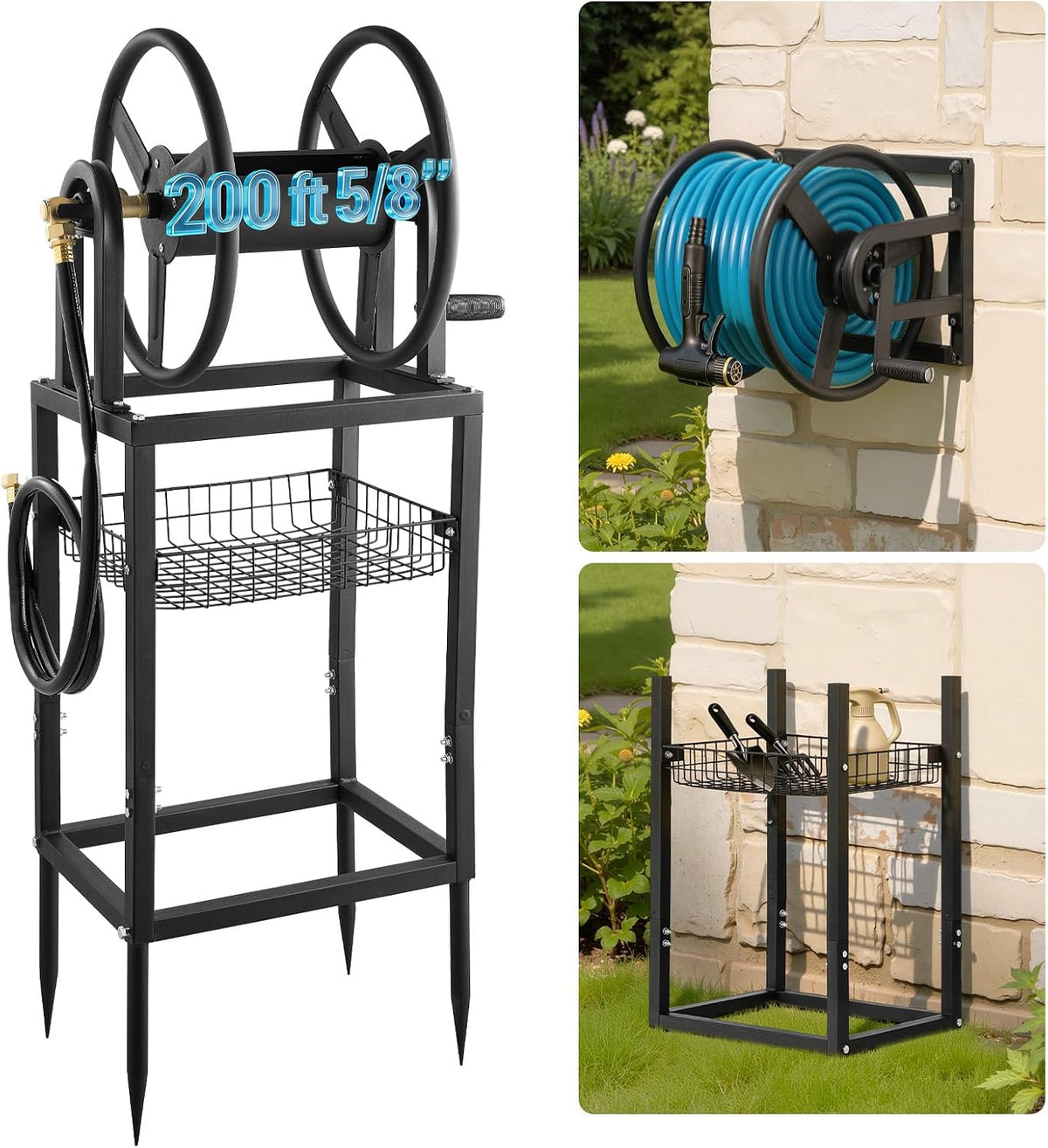 Wall Mounted Garden Hose Reel Holds 150 ft 5/8-inch Water Hose Winder