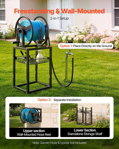 Wall Mounted Garden Hose Reel Holds 150 ft 5/8-inch Water Hose Winder