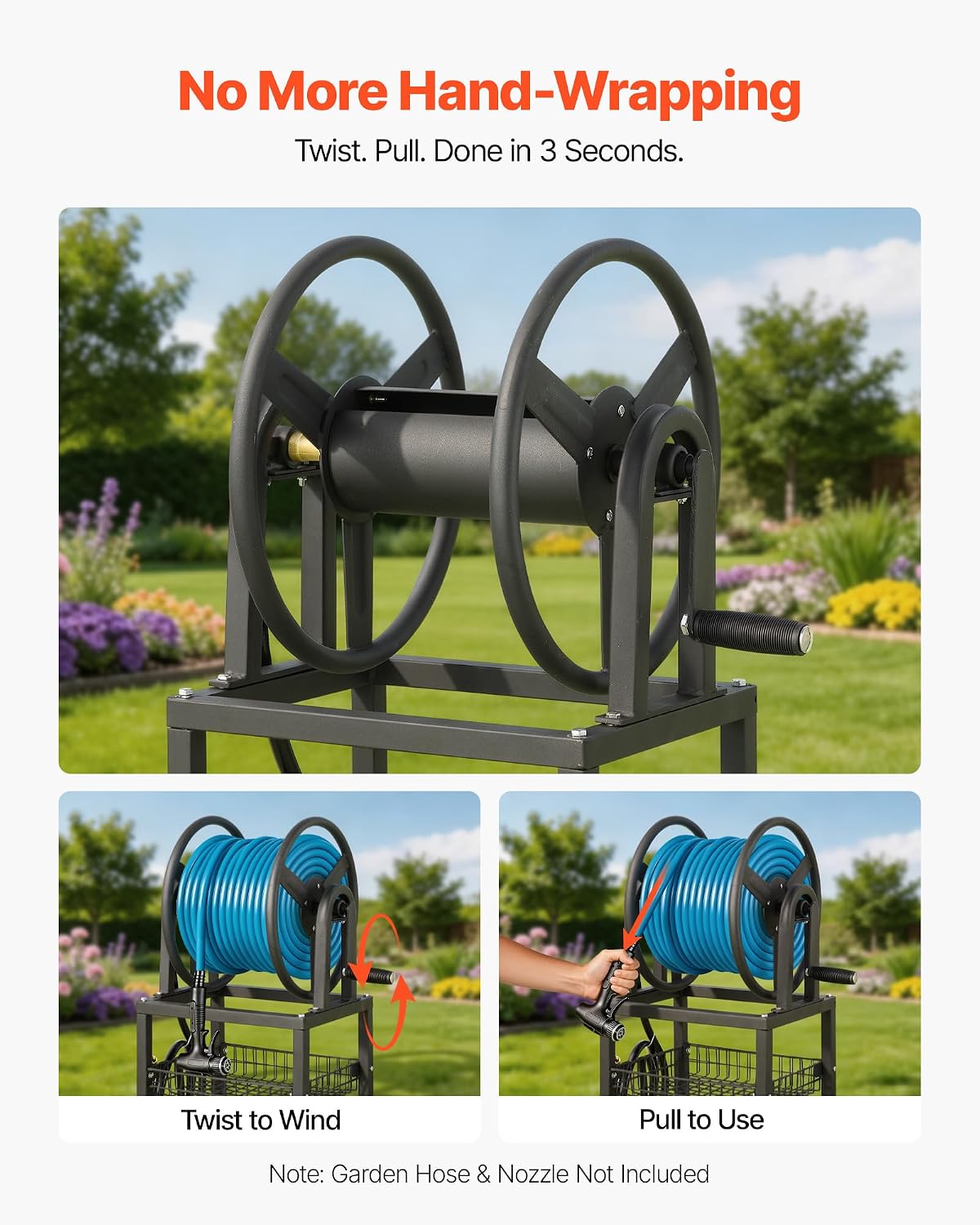 Wall Mounted Garden Hose Reel Holds 150 ft 5/8-inch Water Hose Winder