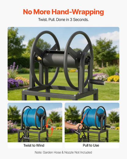 Wall Mounted Garden Hose Reel Holds 150 ft 5/8-inch Water Hose Winder