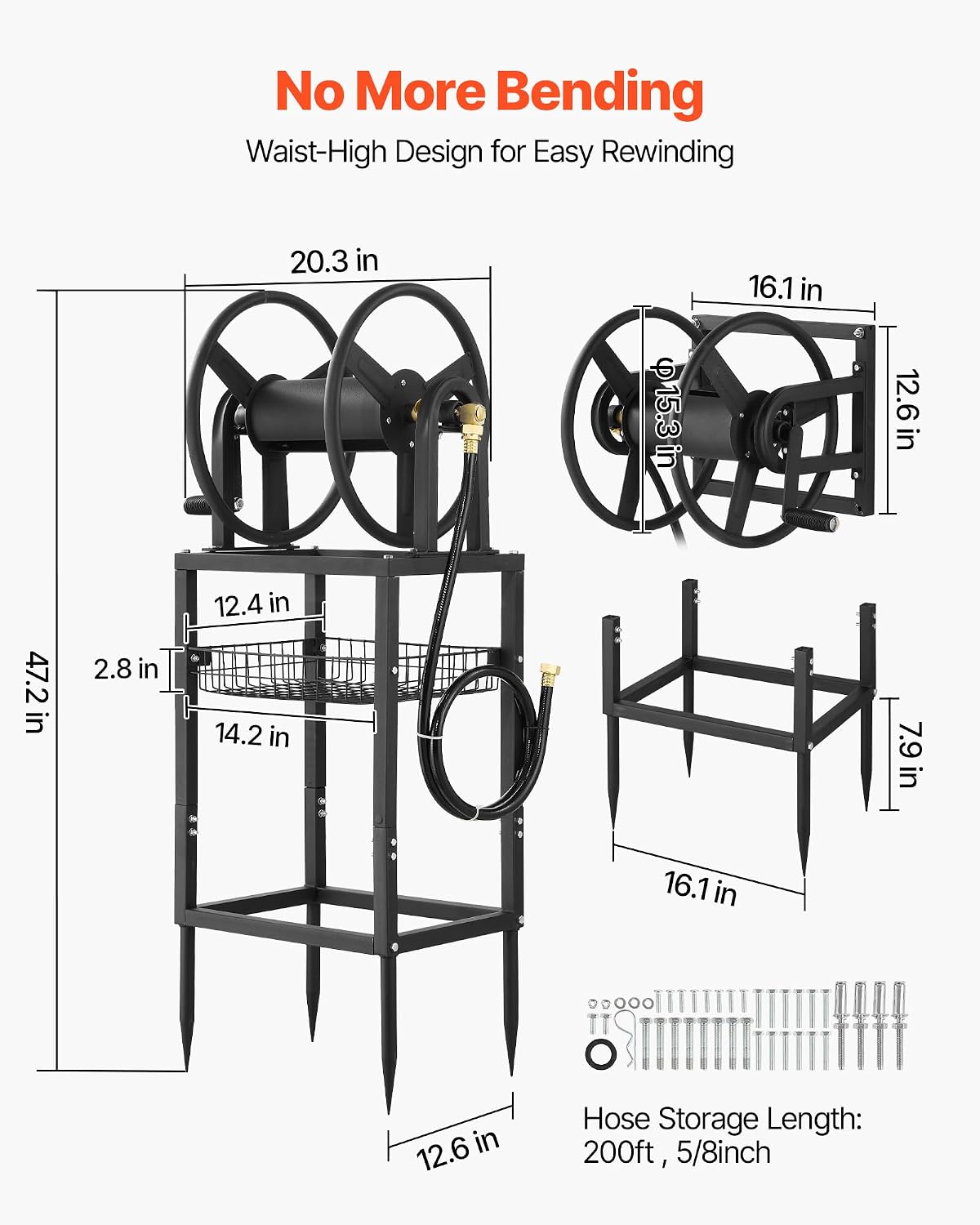 Wall Mounted Garden Hose Reel Holds 150 ft 5/8-inch Water Hose Winder