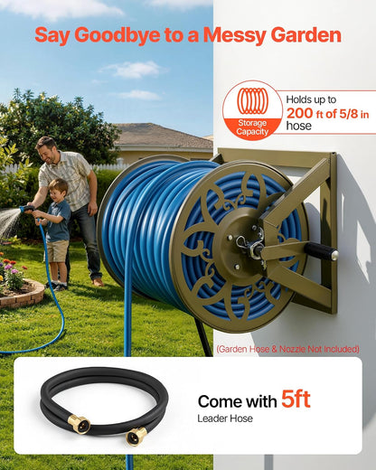 Wall Mounted Garden Hose Reel Holds 150 ft 5/8-inch Water Hose Winder