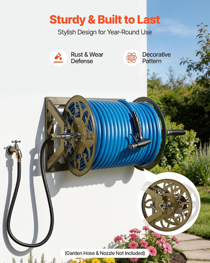 Wall Mounted Garden Hose Reel Holds 150 ft 5/8-inch Water Hose Winder