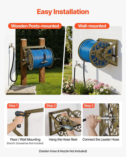Wall Mounted Garden Hose Reel Holds 150 ft 5/8-inch Water Hose Winder