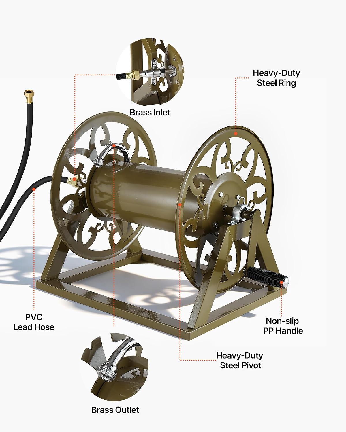 Wall Mounted Garden Hose Reel Holds 150 ft 5/8-inch Water Hose Winder