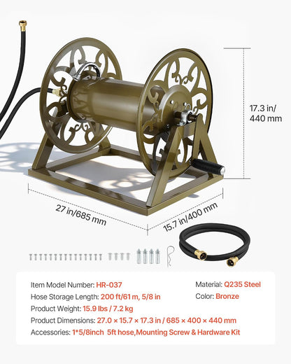 Wall Mounted Garden Hose Reel Holds 150 ft 5/8-inch Water Hose Winder