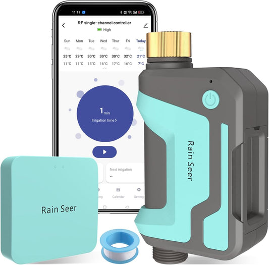 Smart WiFi Sprinkler Timer with 1666 Feet RF Gateway, Brass Inlet Water Timer for Garden Hose, App Remote Control with Alexa, Rain Delay and Manual Mode for Garden and Lawn.