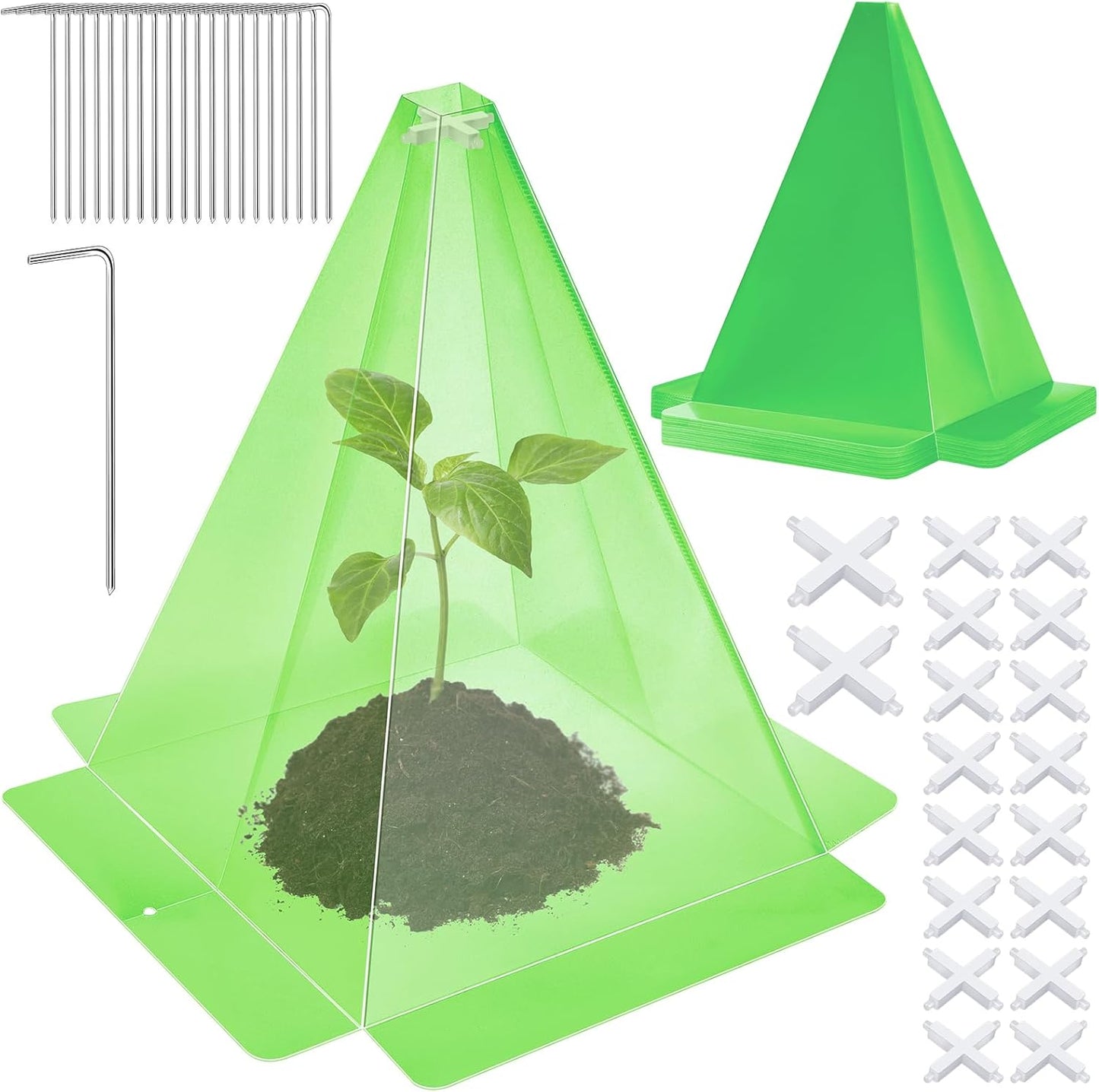 Reusable Plastic Garden Cloches, 7.8" x 11" Mini Greenhouse, 1.2mm Thick Clear Bell Covers with Metal Stakes Against Sun, Frost, Snails, Plant Protector (40pcs-Clear)